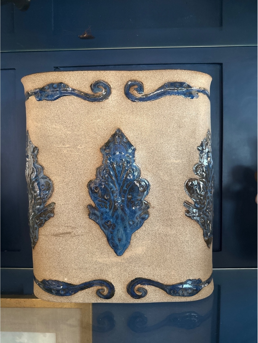 Vintage Ceramic Decorative Vase with Blue Floral Accents